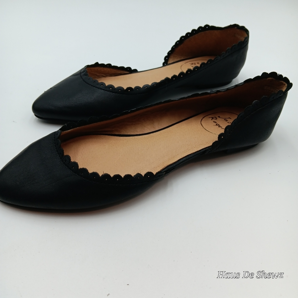 Jack Rogers Chantel Black Leather D’Orsay Flats Shoes Scalloped Edges Sz.6M $128
